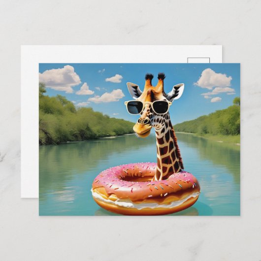 Schattigee Giraffe op Donut Floatation Device Briefkaart (Voorkant / Achterkant)