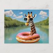 Schattigee Giraffe op Donut Floatation Device Briefkaart (Voorkant)