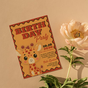 Schattigee Giraffe Oranje Kids Verjaardag Uitnodig Kaart