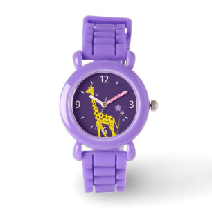 Schattigee Giraffe Paarse Meisje Horloge