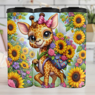 Schattigee Giraffe Roze Bow Flower Rugzak Thermosbeker