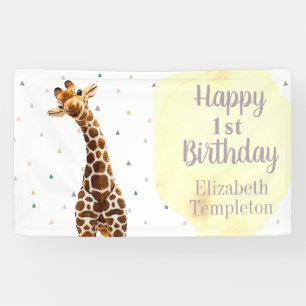 Schattigee Giraffe Safari Wild Yellow Verjaardagsb Spandoek