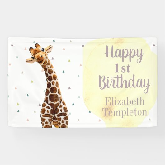 Schattigee Giraffe Safari Wild Yellow Verjaardagsb Spandoek (Horizontaal)
