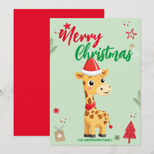 Schattigee Giraffe santa kerstvakantie Familienaam Feestdagenkaart