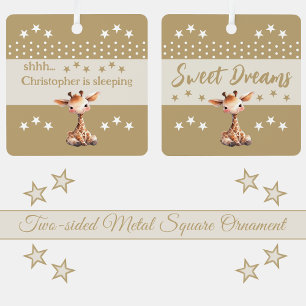 Schattigee giraffe shhh voeg naam is slapende brui metalen ornament