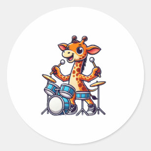 Schattigee Giraffe spelen Drums Giraffes Drummer M Ronde Sticker