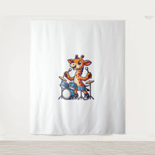 Schattigee Giraffe spelen Drums Giraffes Drummer M Wandkleed