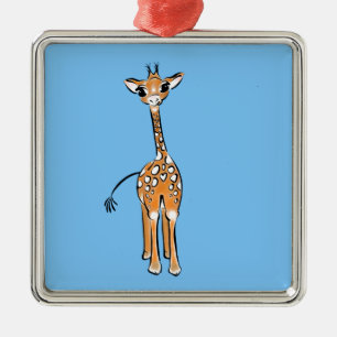 Schattigee Giraffe tekenen safaridieren blauw Metalen Ornament