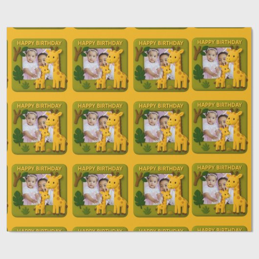 Schattigee Giraffe Verjaardag Foto Cadeaupapier (Vlak)