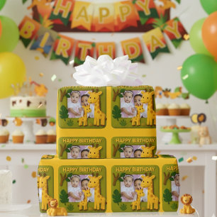 Schattigee Giraffe Verjaardag Foto Cadeaupapier