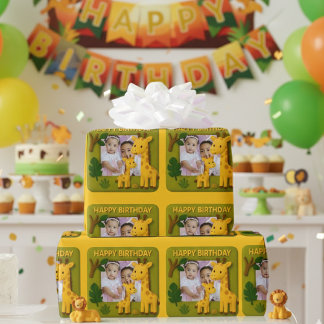 Schattigee Giraffe Verjaardag Foto Cadeaupapier