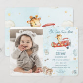 Schattigee Giraffe vliegt avontuur Verjaardagsfoto Kaart (Voorkant / Achterkant)