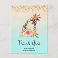Schattigee Giraffe Waterverf Dank u Briefkaart