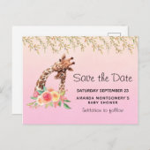 Schattigee Giraffe Waterverf Moeder & Baby Save th Uitnodiging Briefkaart (Voorkant / Achterkant)