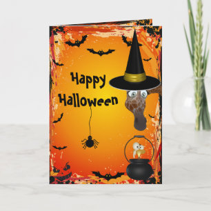 Schattigee Giraffe Witch & Bird Brew Halloween Kaa Kaart