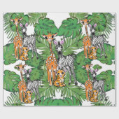 Schattigee giraffe zebra tijger oerwoud vrienden cadeaupapier (Vlak)