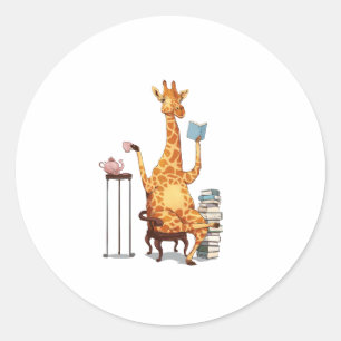 Schattigee Giraffes, boeken en theekado Ronde Sticker