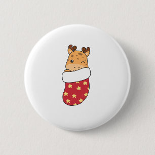 Schattigee Giraffes in kerstsok voor Christmas Gir Ronde Button 5,7 Cm