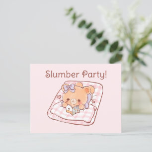 Schattigee Girly Beer lezen op Cozy Bed Slumber Pa Uitnodiging Briefkaart