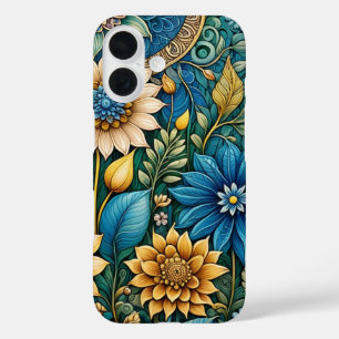 Schattigee Girly Blue Zonnebloem Tuin Abstracte Ku iPhone 16 Hoesje