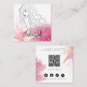 Schattigee Girly Blush Pink Sparkly Glitter Make-u Vierkante Visitekaartje (Voorkant / Achterkant)