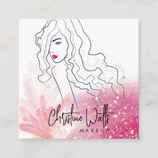 Schattigee Girly Blush Pink Sparkly Glitter Make-u Vierkante Visitekaartje (Voorkant)