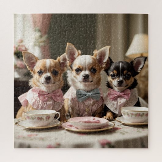 Schattigee Girly Chihuahua Tea Party Legpuzzel (Verticaal)