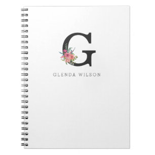 Schattigee Girly Floral Waterverf Boho Roze Monogr Notitieboek