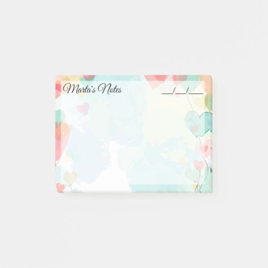 Schattigee Girly Hartballonnen 4" x 3" Post-it® Notes (Voorkant)