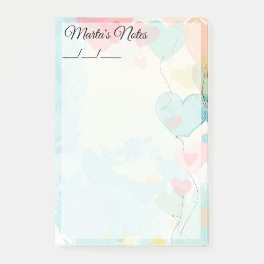 Schattigee Girly Hartballonnen 4" x 6" Post-it® Notes (Voorkant)