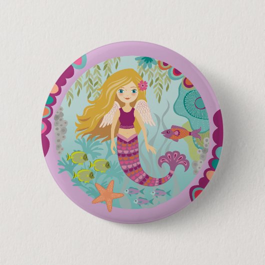 Schattigee Girly Mermaid Ronde Button 5,7 Cm (Voorkant)