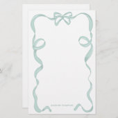 Schattigee Girly Mint Groene Bow Ribbon Lijst Briefpapier (Voorkant / Achterkant)