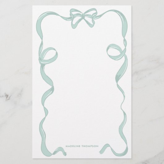 Schattigee Girly Mint Groene Bow Ribbon Lijst Briefpapier (Voorkant)