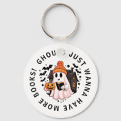 Schattigee Girly Monogram Pompoen Ghost Book Lover Sleutelhanger (Voorkant)