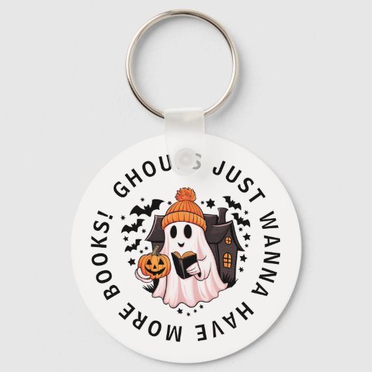 Schattigee Girly Monogram Pompoen Ghost Book Lover Sleutelhanger (Voorkant)