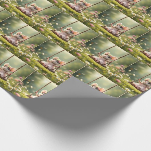 Schattigee Girly Mouse op een schommel Cadeaupapier (Hoek)