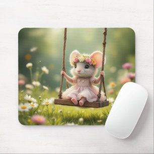 Schattigee Girly Mouse op een schommel Muismat