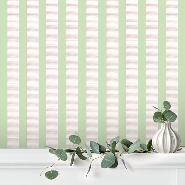 Schattigee Girly Pastel Roze Groene Streep Behang (Creator heeft geüpload)
