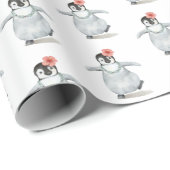 Schattigee Girly Penguin met Hibiscus Bloempatroon Cadeaupapier (Rol Hoek)