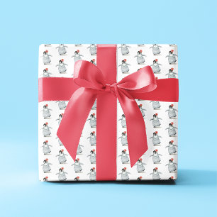 Schattigee Girly Penguin met Hibiscus Bloempatroon Cadeaupapier