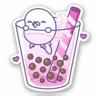 Schattigee Girly Pink Budgie Boba Bubble Tea Sticker