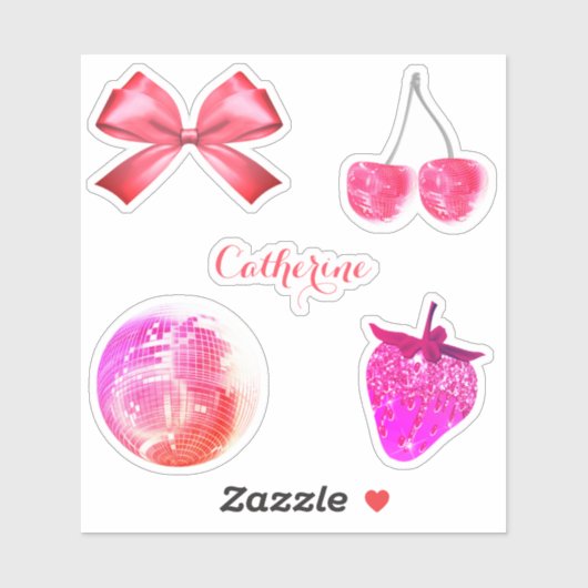 Schattigee Girly Pink Esthetische Bow Cherry met N Sticker (Vel)