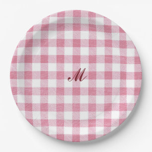 Schattigee Girly Pink Gingham Plaid Naam Monogram Papieren Bordje