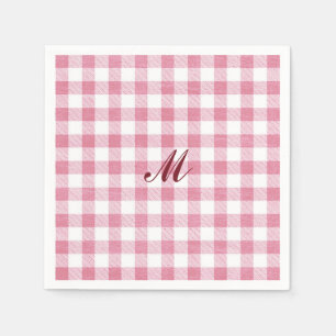 Schattigee Girly Preppy Pink Gingham Plaid Naam Mo Servet