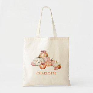 Schattigee Girly Pumpkins Bows Halloween Canvas ta Tote Bag