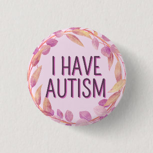 Schattigee Girly Roze Bladeren Krans Tekst Autisme Ronde Button 3,2 Cm