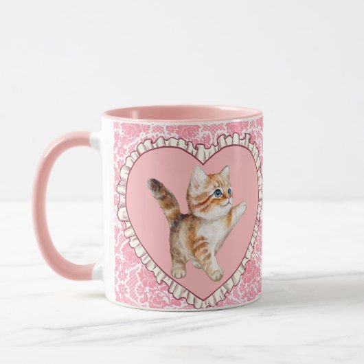 Schattigee Girly  Roze Bloemen Mok Kitten Hart (Links)