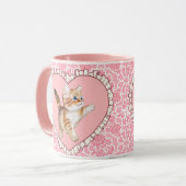 Schattigee Girly  Roze Bloemen Mok Kitten Hart (Voorkant links)