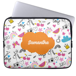 Schattigee Girly Voornaam roze terug naar school s Laptop Sleeve