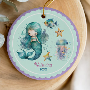 Schattigee girly zeemeermin oceaan paarse kerst ke keramisch ornament
